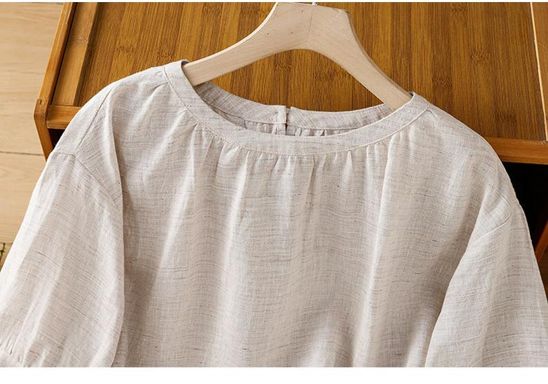 Women's Summer 2026 Imitation Han Linen Short-Sleeve T-Shirt - Artistic Solid Color Design