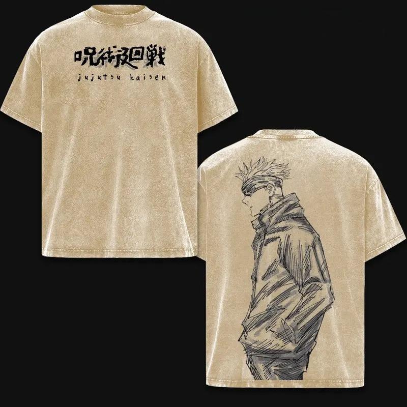 Anime Jujutsu Kaisen Gojo Satoru Graphic T Shirt Men Women Clothing Casual Cotton Tshirt Vintage Washed T-shirt Harajuku Tops