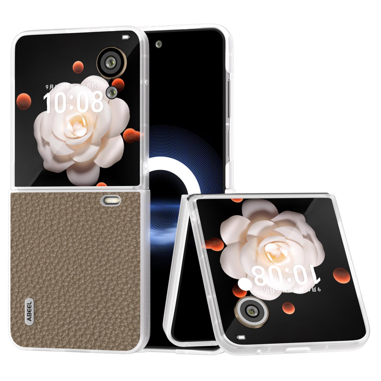 

For Honor Magic V Flip 5G Case Litchi Texture Genuine Cow Leather+PC Phone Cover Matte Edge Grey