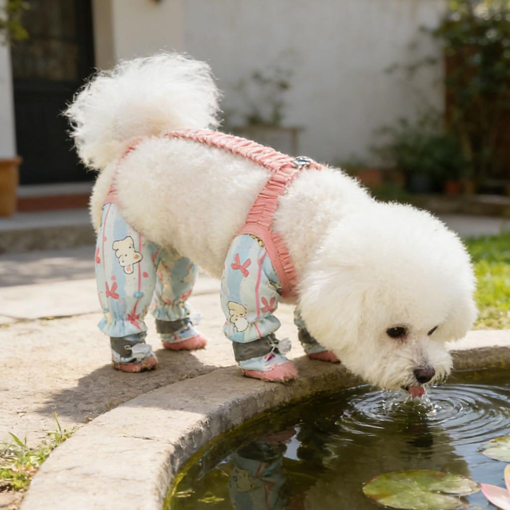 Pet Anti Dust Pants Anti-Slip Outdoor Anti Dirt Jumpsuit Waterproof Cartoon-Print Detachable Footed for Walking Hiking
