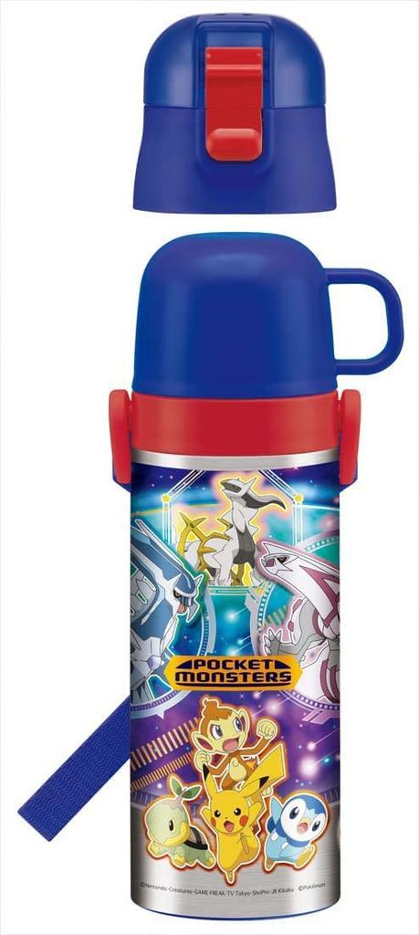 Skater Stainless Steel Water Bottle with Pokemon Size Kids' 2-Way Cup, 430ml, Design, 22, Boys' SKDC4-A