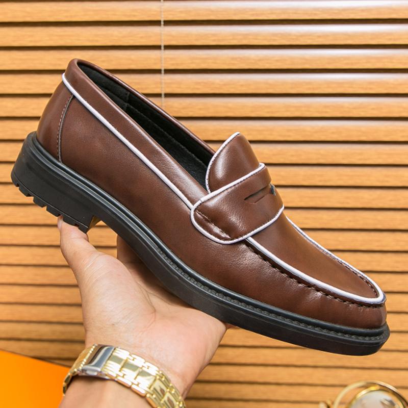 New Penny Loafter Fashion Men Pointed Black Brown Dress Business Casual Shoes Male Party Wedding Dress Homecoming Footwear