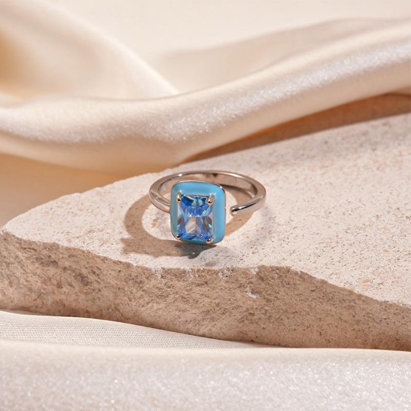Elegant Square/Star/Heart/Oval Adjustable Ring Cubic Zirconia Embellished Copper Jewelry Trendy Stackable Accessory