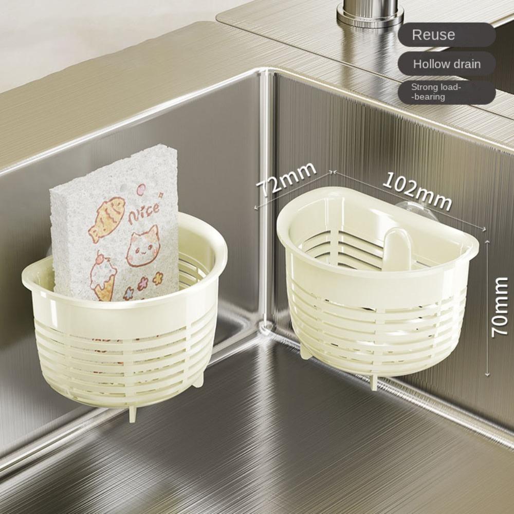 

2Pcs Wall Suction Type Sink Drain Racks Wall Mounted Sink Storage Rack Sponge Holder Bathroom White-S
