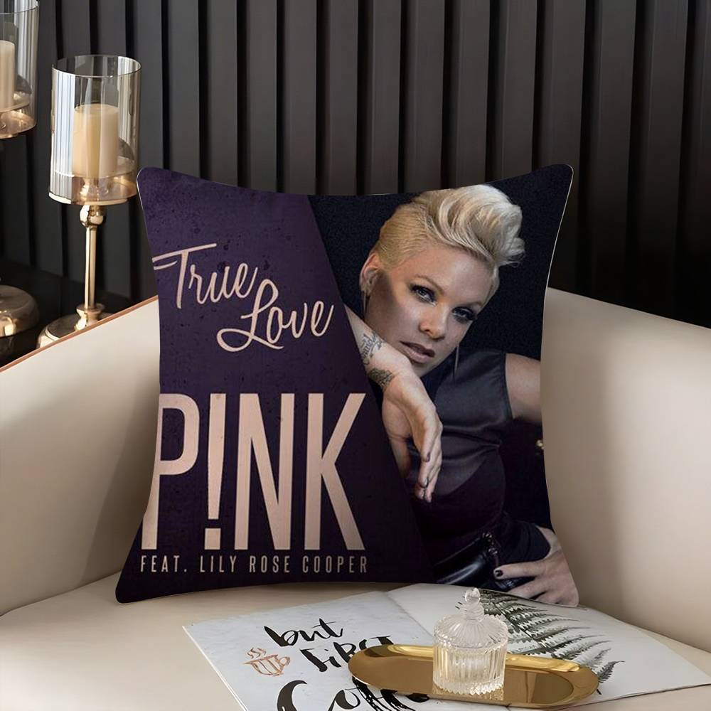 Pink Trustfall P!Nk Singer Pillow Case Home Dorm Chair Back Short Plush Double-Sided Printing Office Nap Time Cushion Cover