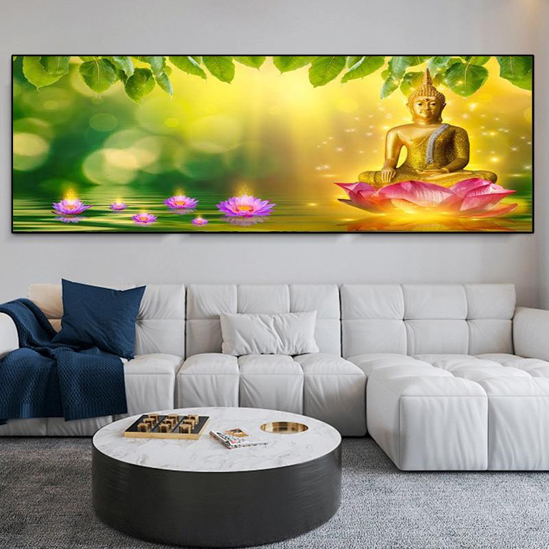 Buddha Statue Pictures Canvas Painting Figure Bamboo Water Lotus Posters and Prints Wall Art for Living Room Home Decor No Frame
