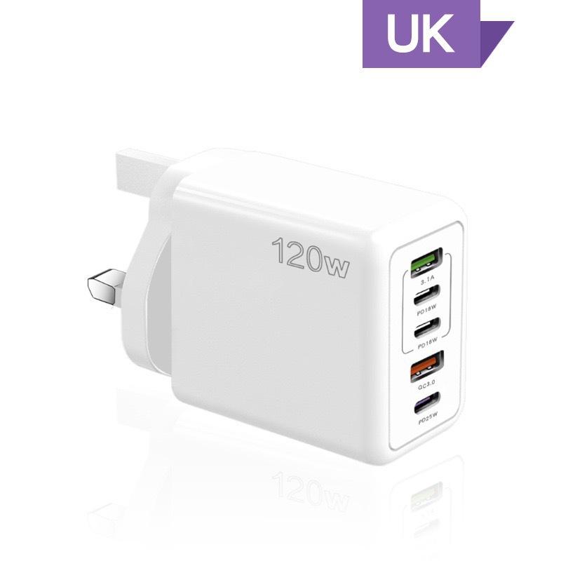 Universal 120W Multi-port Charger: 3 PD & 2 USB for Apple Devices (EU/US/UK Plug)
