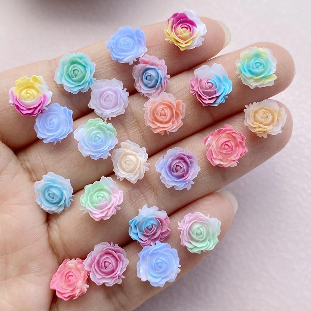 50Pcs New Cute Resin Mini Colorful Little Flowers Series Flat Back Manicure Parts Embellishments For Hair Bows Accessorie