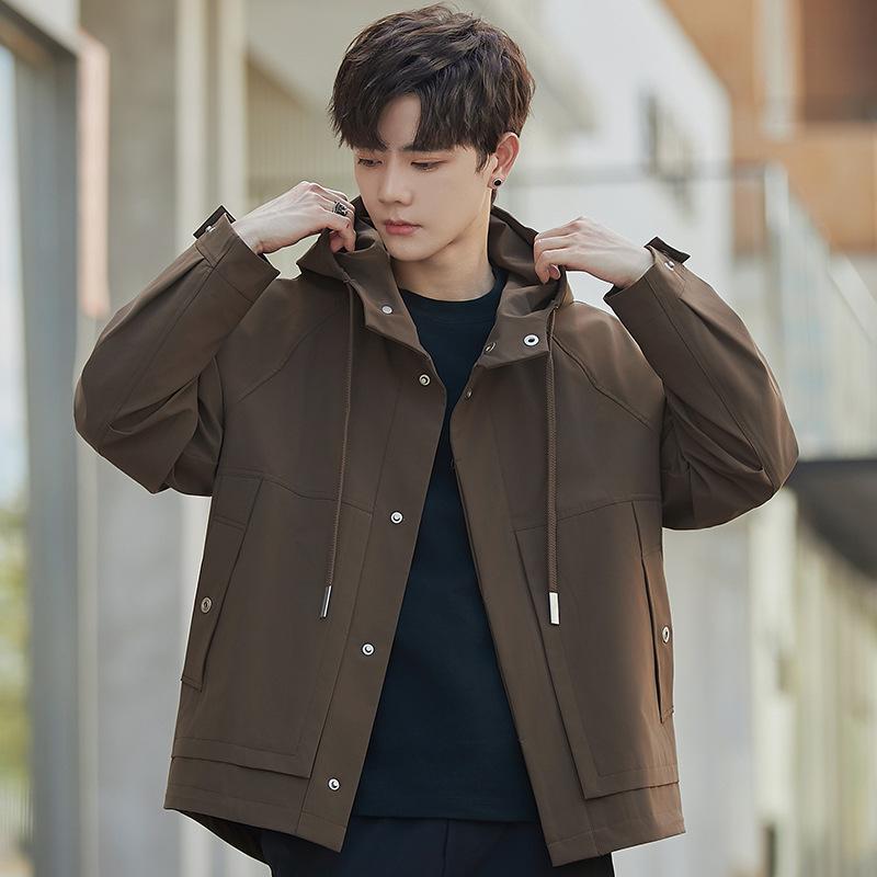 

Мужская повседневная куртка весна и осень новая свободная с капюшоном грубая красивая корейская версия модная универсальная мужская куртка 3XL темно-коричневого