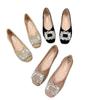 Single shoes women's spring 2025 new rhinestone square head shallow mouth flat bottom non-slip Internet celebrity fashion versatile gentle ladyshoes