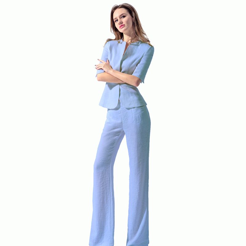 

European and American-Style Occupation Pants Spring and Summer White Jacket Suit Sky Blue Suit (Clothes + Pants) Imitation Linen L