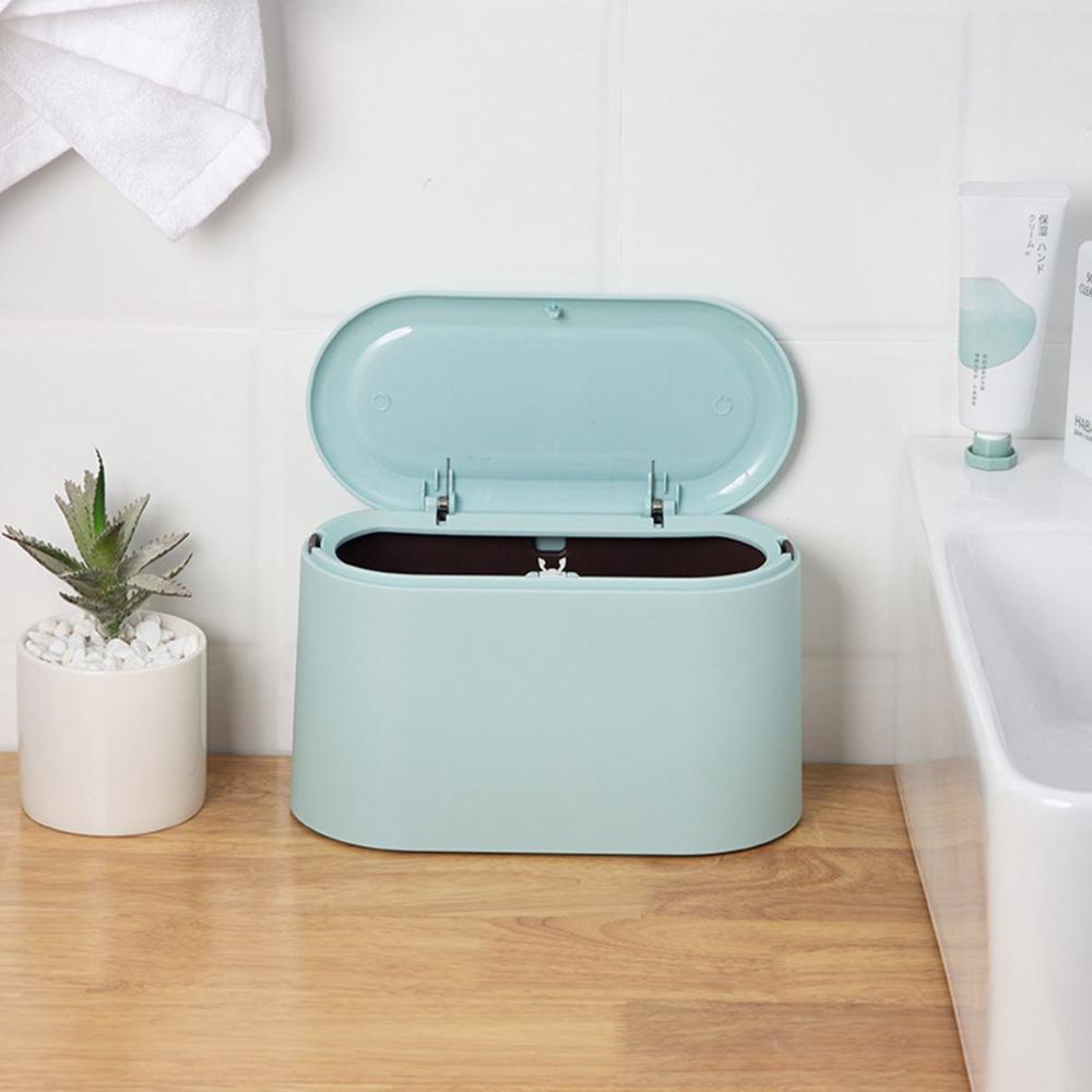 Home Office Creative Mini with Lid Plastic Waste Basket Garbage Bin Storage Organizer Trash Can