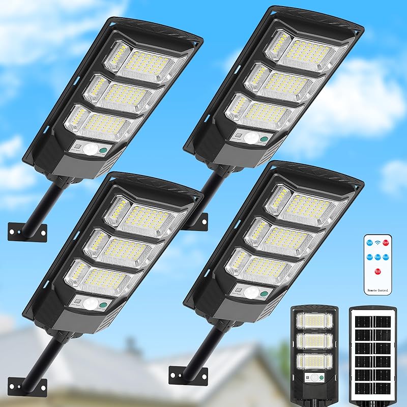 Solar Lights Outdoor Waterproof, 6500K Solar Street Lights Outdoor, LED Solar Flood Lights Dusk To Dawn with Motion Sensor and Remote, Solar Security