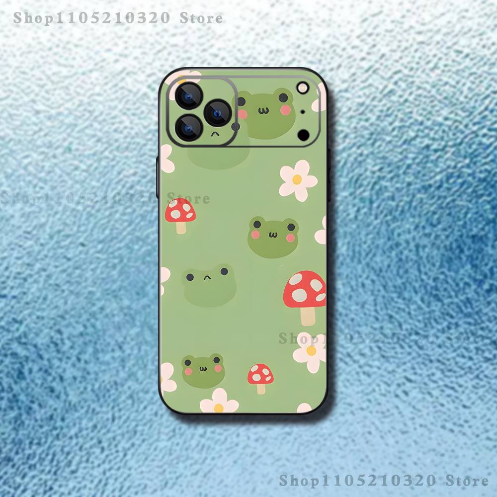 Frog Strawberry Cartoon Phone Case For iPhone 17,16,15,14,13,12,11,Pro Max,XSX,,XR,SE,Mini,8,7,Soft Silicone Black Cover
