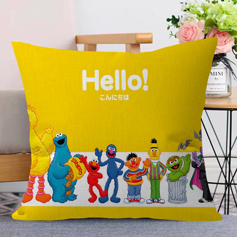 

S-Sesame Cartoon Art Cushion Cover Pillowcase Upholstery Sofa Throw Pillow Home Decor Pillowcas 12x12Inch