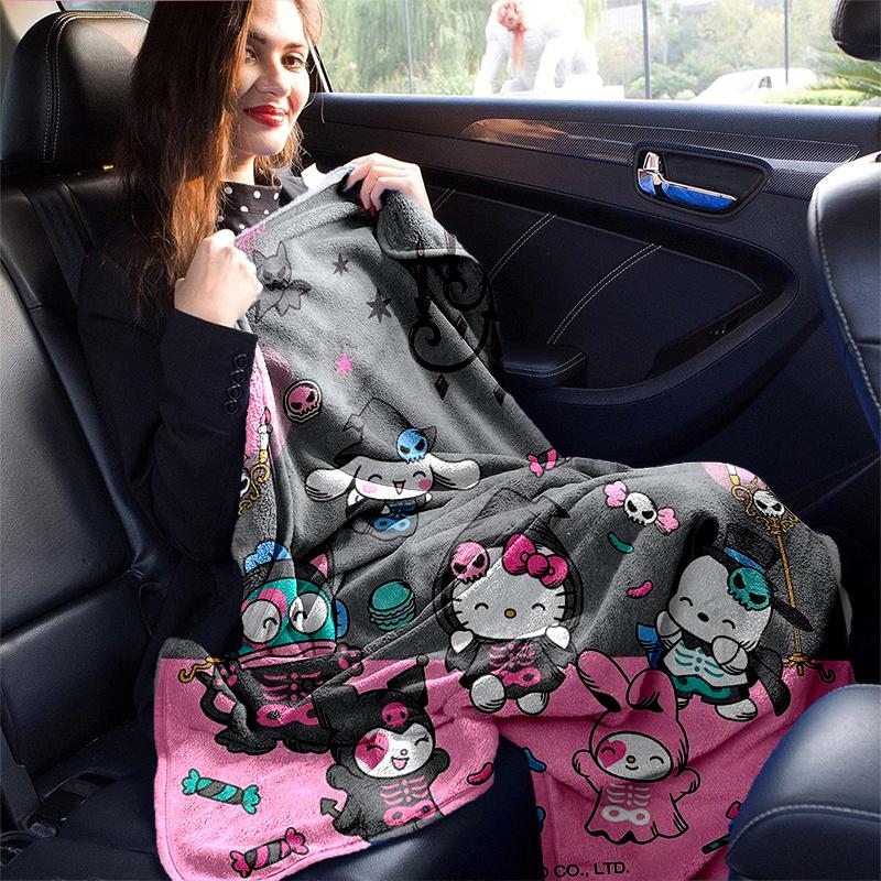1pc Hello Kitty & Friends Halloween Adventure Blanket, Perfect for Home Decor, Gift Idea, Seasonal Use, Living Room, Travel, Camping, Car Blankets, Be