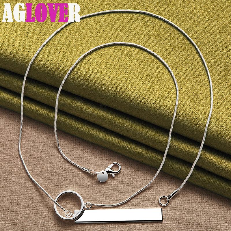 925 Sterling Silver Circle Rectangle Pendant Necklace Jewelry