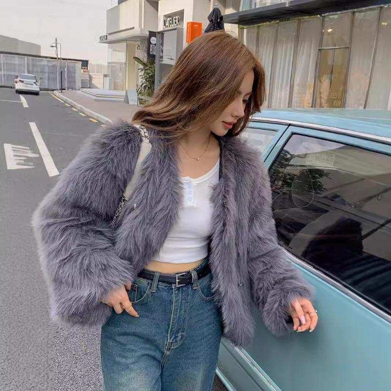 Autumn and winter gray Toka fox fur fur fur coat double-breasted women's clothing large size loose plush clothes