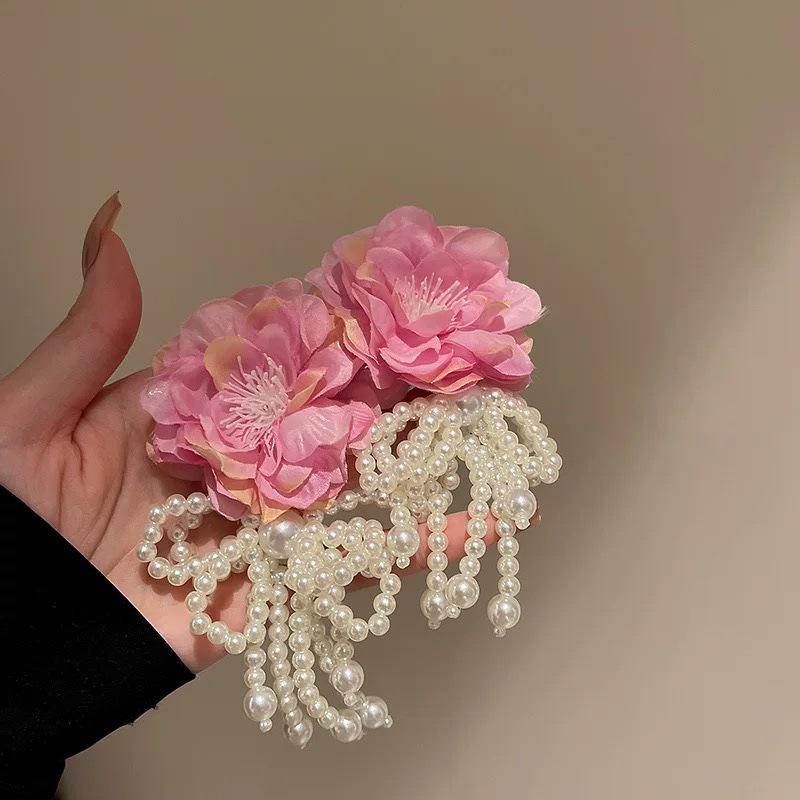 Silver Needle Bohemian Pearl Flower Tassel Earrings - Stylish Personality Design for Women