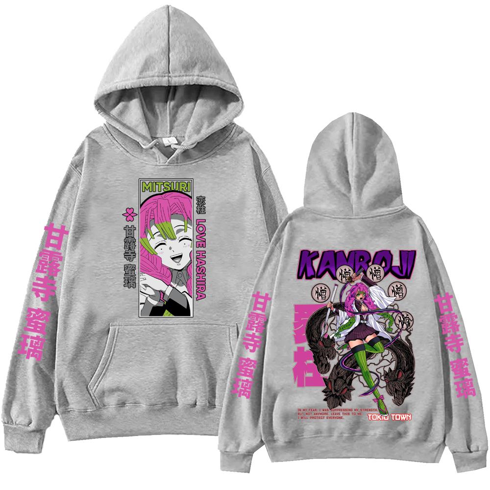 Japan Anime Demon Slayer Kanroji Mitsuri Cute Print Hooded Men Women Manga Hoodies Casual Loose Pullover Harajuku Sweatshirt