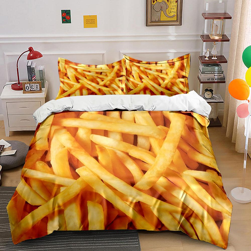 Pile of golden crispy fries Print Bedding Set 1 Duvet Cover 2 Pillowcases for Adult and Children Luxury Gift Full Size