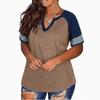 2024 Euro-America V-Neck Color Block Short Sleeve Loose Top