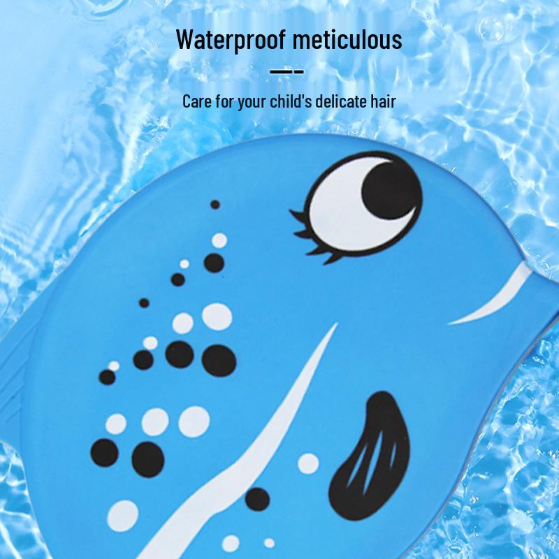 Kids' Silicone Cartoon Fish Swimming Cap - Comfortable Fin Swim Cap for Boys and Girls