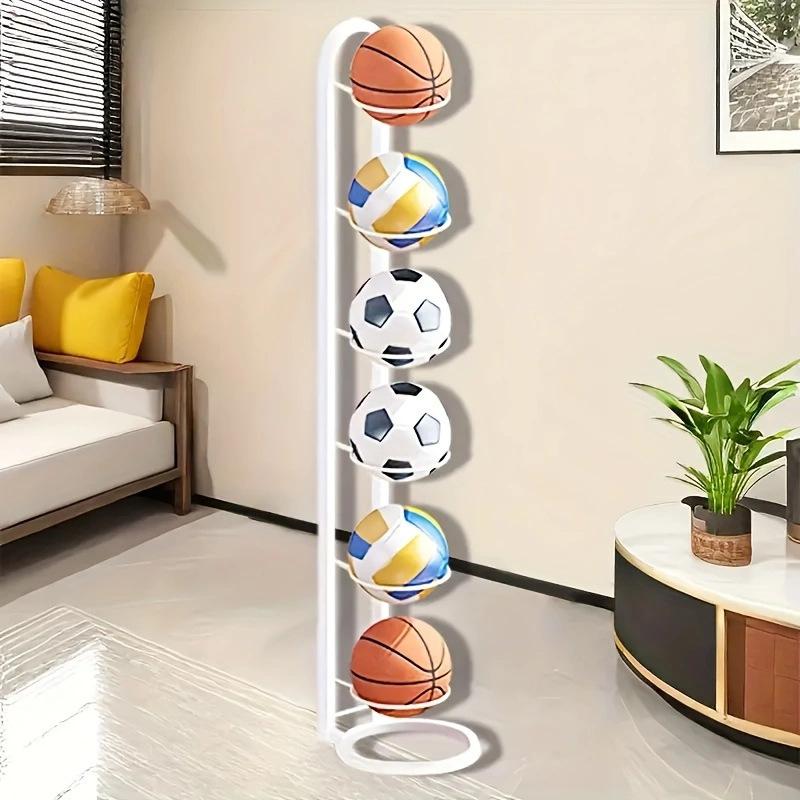 Foldable Metal Ball Storage Rack with Hooks for Basketball, Football and Sports Equipment