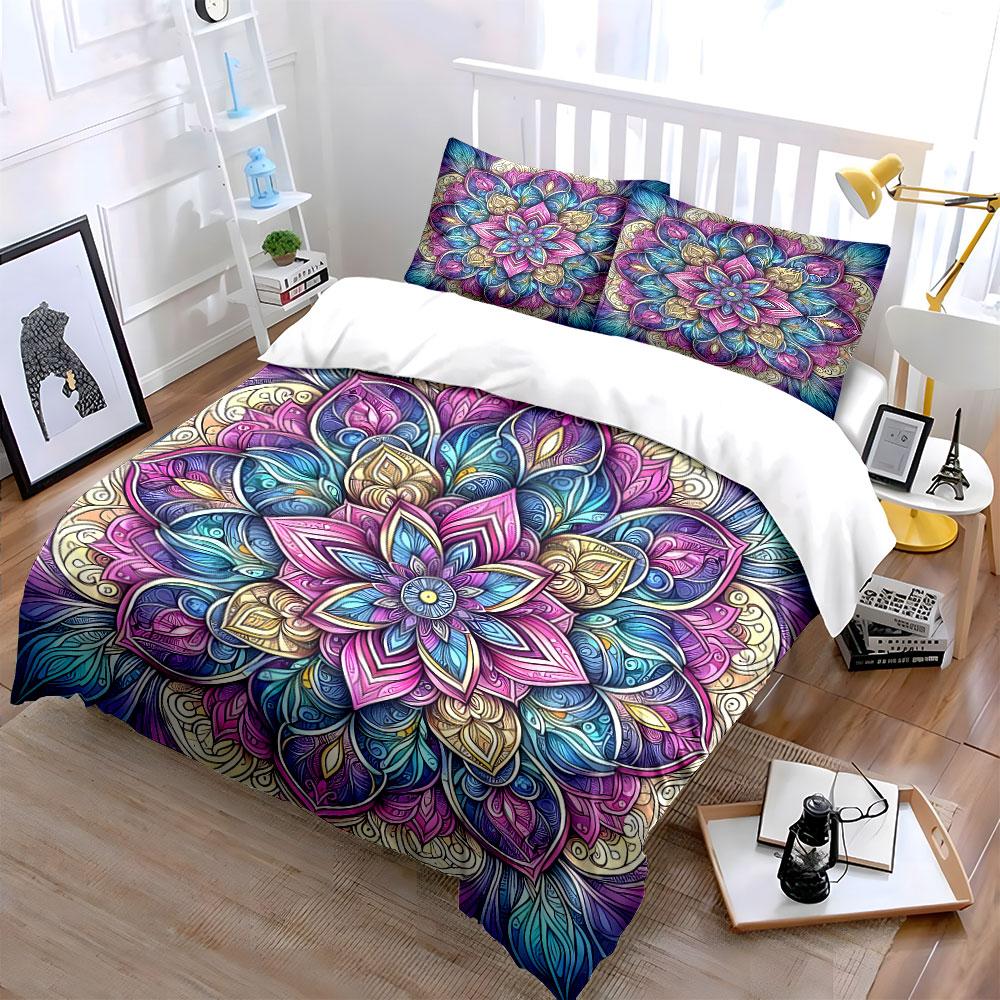 Mandala Art Three-Piece Decor Set Soft Skin-Friendly Bedding Set Includes 1 Duvet Cover And 2 Pillowcase Gift