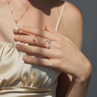 925 Sterling Silver Combination Open Rings Pearl Zircon Long Tassel Chain Finger Ring for Women Best Party Jewelry Gifts S-R907