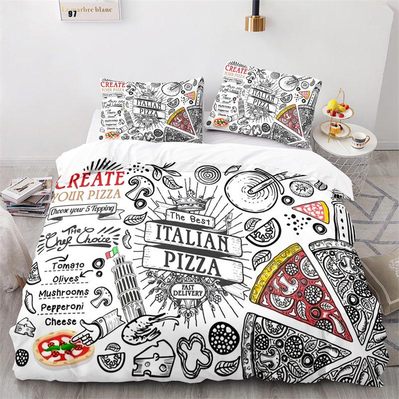 Kreativer Fast Food Bettbezug Pizza Hamburger Druck Bettdeckenbezug Mikrofaser Bettwäscheset King Queen für Kinder Teenagerzimmer Deko