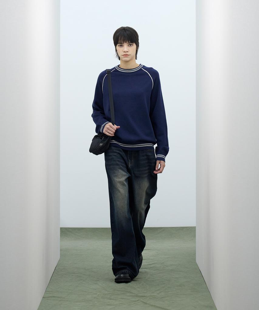 IRONYPORNO WHITELINE 86-Iroj361 Color Line Point Long Sleeve Knit Blue