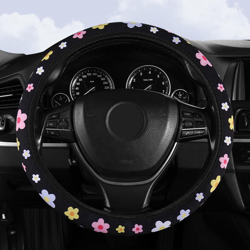 Car Steering Wheel Cover Flowers Print Anti-Slip Universal Auto Steering Wheel Protector Interior Accessories Wheel Cover