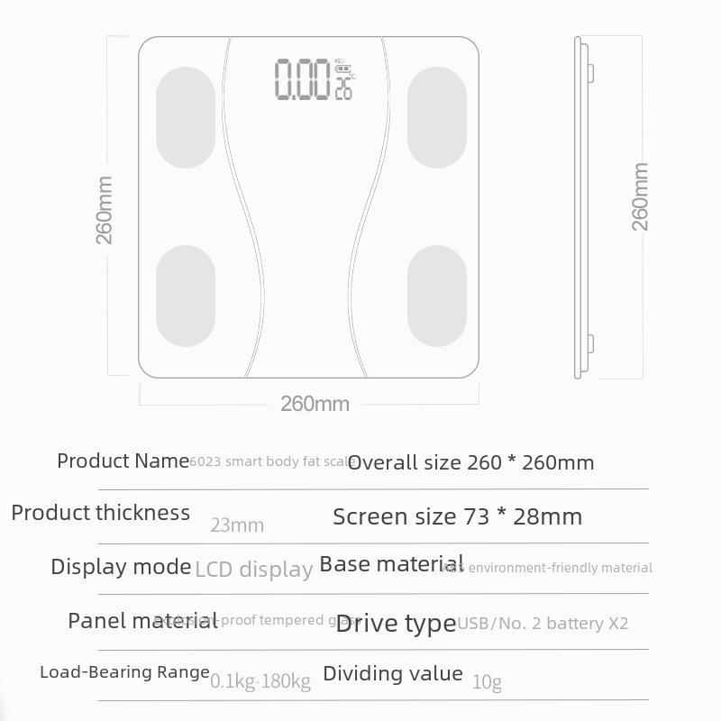 Smart USB Rechargeable Body Weight & Fat Scale for Home Use