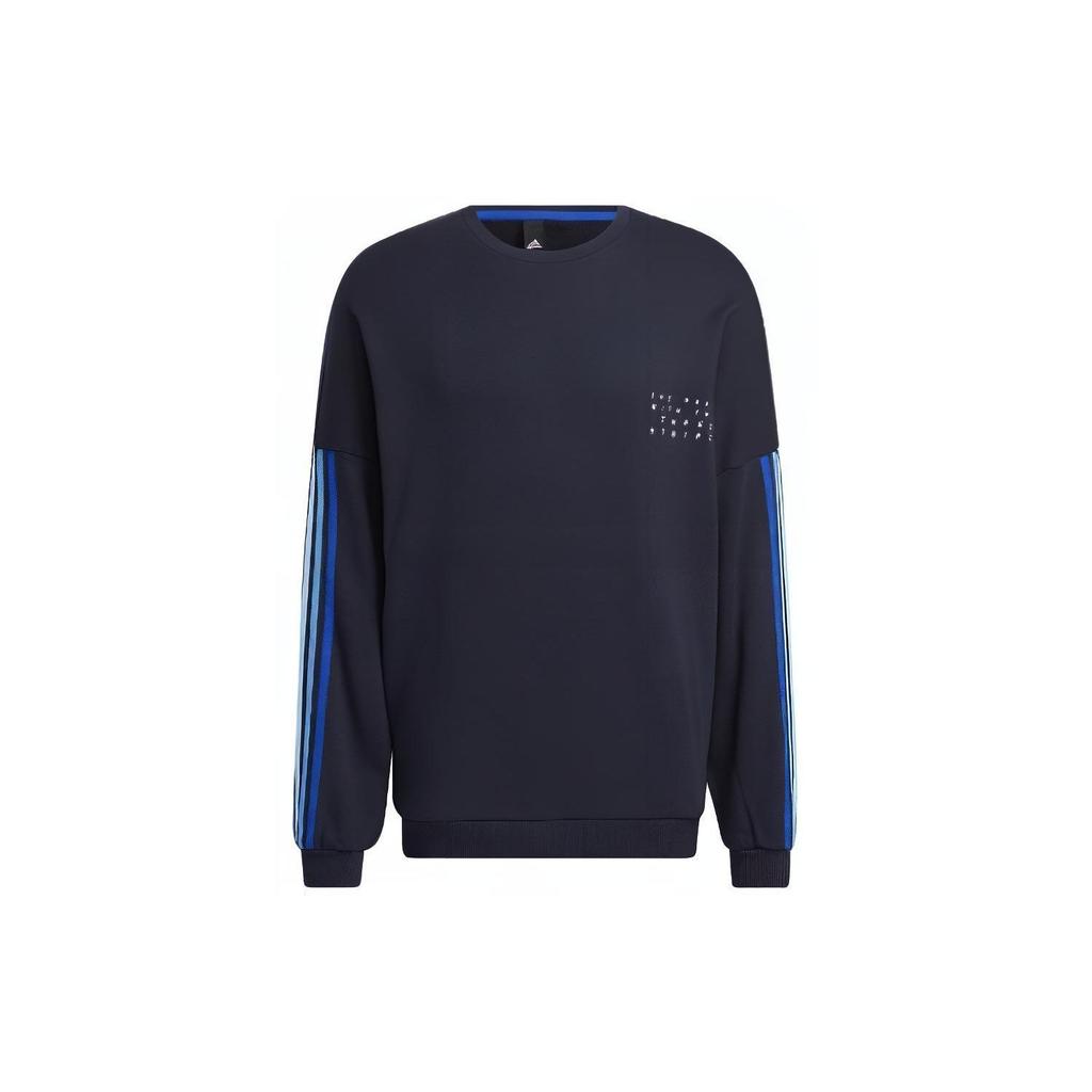 Adidas Round Neck Striped Letter Print Pullover Sweatshirt Men sweatshirt Dark-Blue HM2680