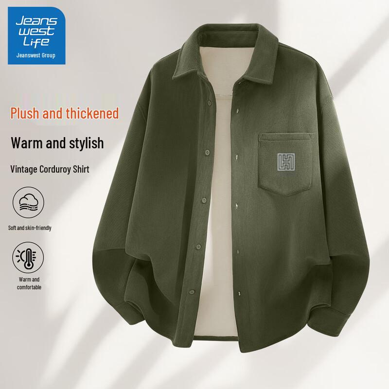 JEANSWEST LIFE Men s 2025 Corduroy Lapel Warm Shirt Jacket XL