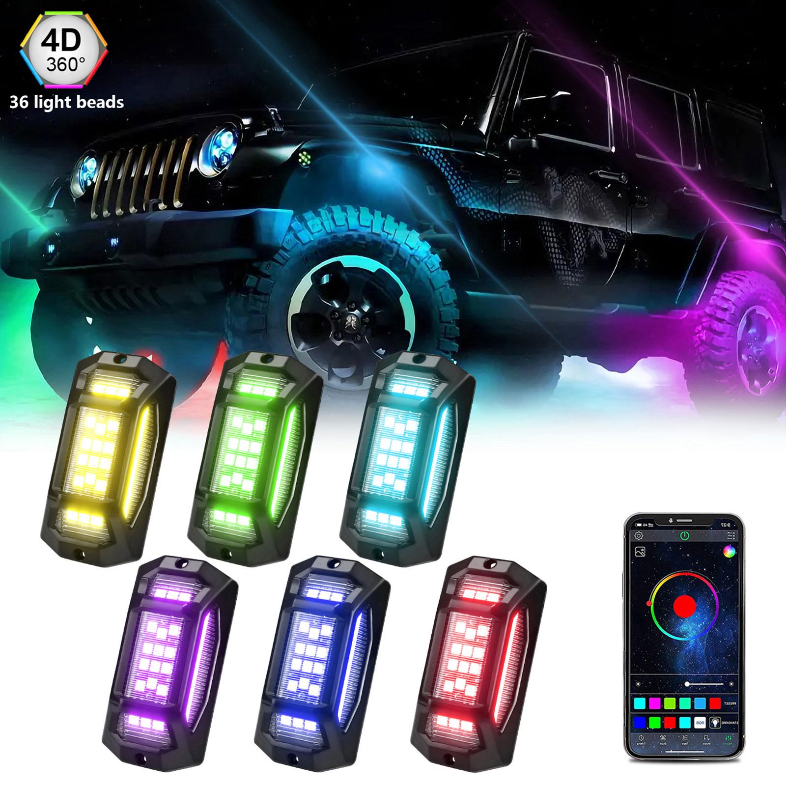 

Светодиодные фонари 8 шт. Многоцветные светодиодные фонари с широким углом обзора 150 градусов IP68 Водонепроницаемый с синхронизацией через приложение BT 6pcs чёрный