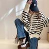 Double Zipper Striped Knitted Cardigan Women's Autumn and Winter New Thickened Versatile Loose Lazy Sweater Jacket