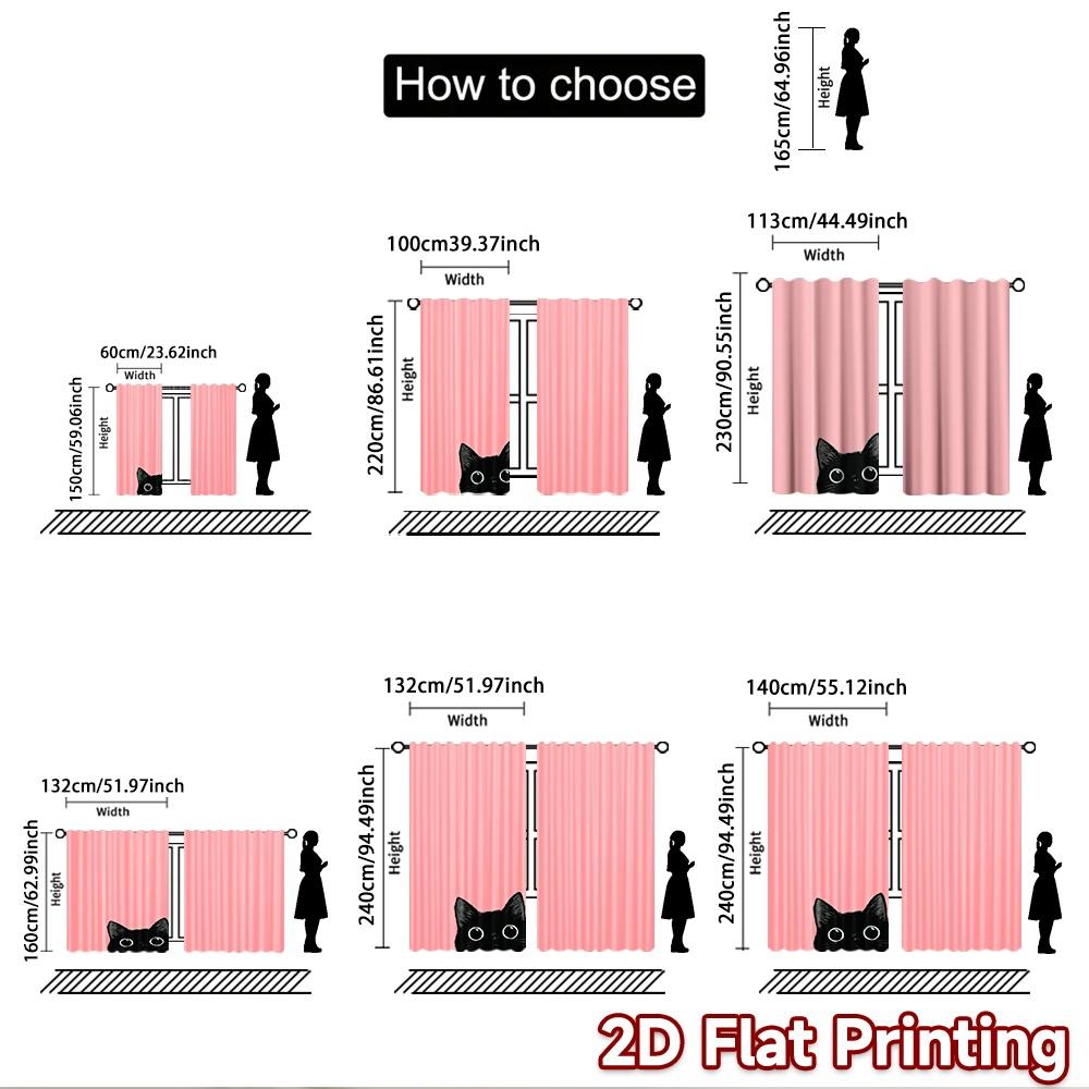 2D flat printing 2pcs Window Drapes Black Cat Peeking Cute Digital Printed Polyester Drapes Festive Wall Decor for Photo Booths