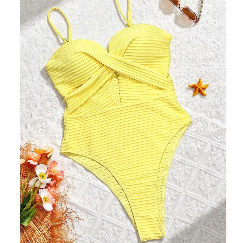 Sexy Yellow Swimwear Women Hollow Out Cross Slim Tummy Control One Piece Swimsuit Beach Backless Bathing Suit Monokini
