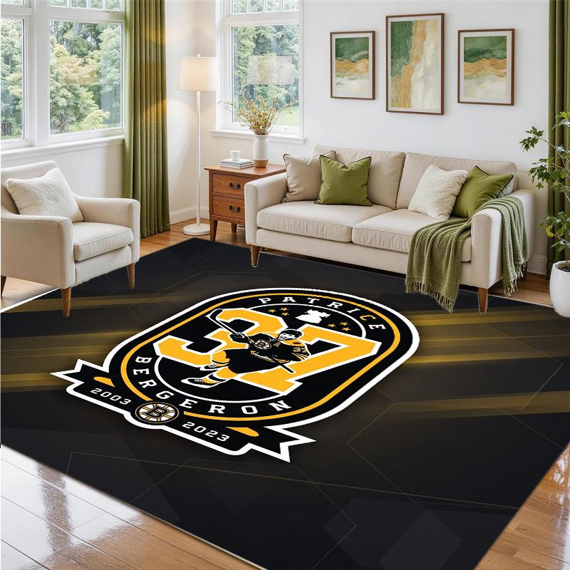 Boston Bruins Design Crystal Velvet Rug Soft Decorative Mat for Bedroom Entrance