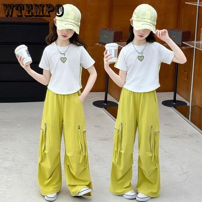 Girls' Summer Short Sleeved Set Summer Casual Girls' Work Pants Two-piece Set Trendy