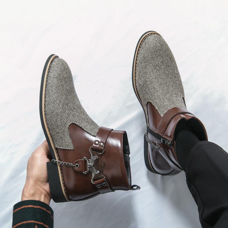 Fashion Men Retro Chelsea Boots PU Beige Blue High Top Shoes European Style Business Classic Fashion Formal Boots Size 38-48 Men Boots