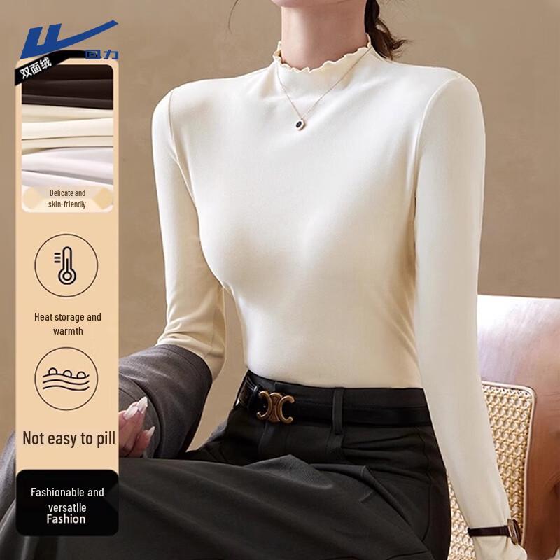 Huili Women s Mock Neck Imitation German Velvet Base Layer Top 2XL