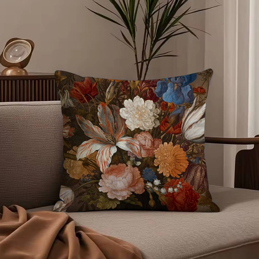 Beautiful Oil Painting Flowers Pillow Case Anti-dustmite Pillowcase Invisible zipper silky short plush Sofa cushion cover