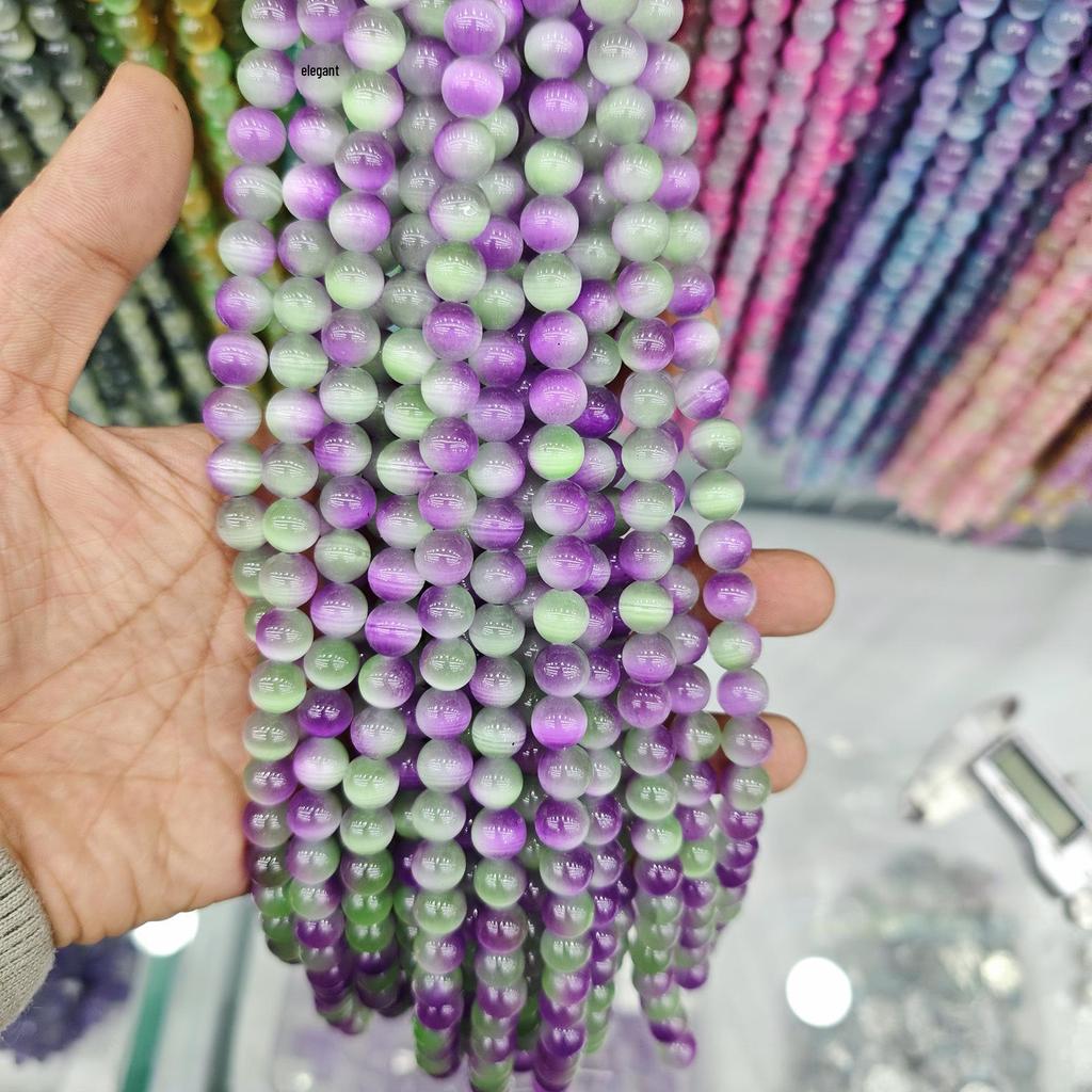 10mm Cat's Eye Stone Beads: Single, Double, Triple Color Options for DIY Jewelry Accessories.