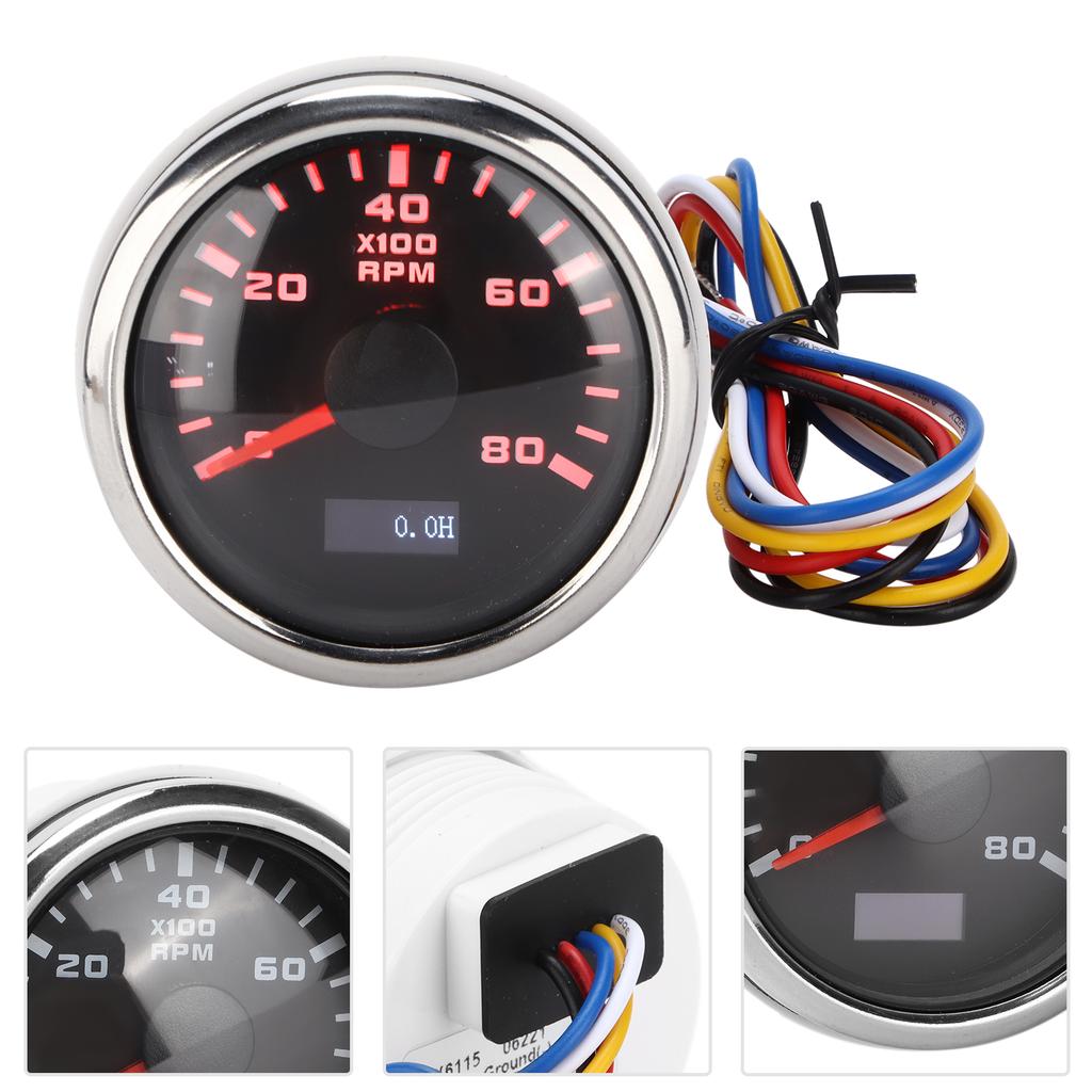 52mm Marine Pointer Tachometer Gauge Red Backlight Universal for Motorcycle Car Truck Boat Gasoline Engine 9‑32V