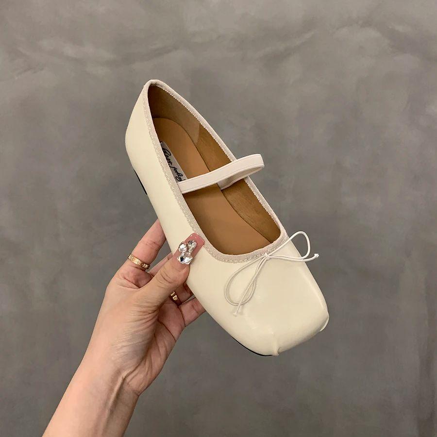 Fashion Bailamos Autumn Women Flats Fashion Square Toe Shallow Ladies Dress Mary Jane Shoes Soft Flat Heel Casual Ballerinas Shoes