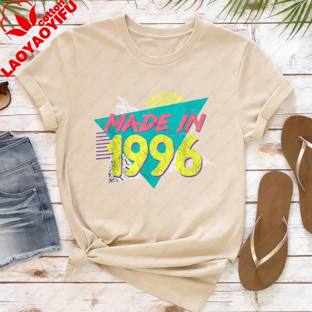 

Made in 1996 Retro Graphic Women TShirt Cotton Short Sleeve Casual Summer Fashion Birthday Gift Tops Trend Streetwear Tees S