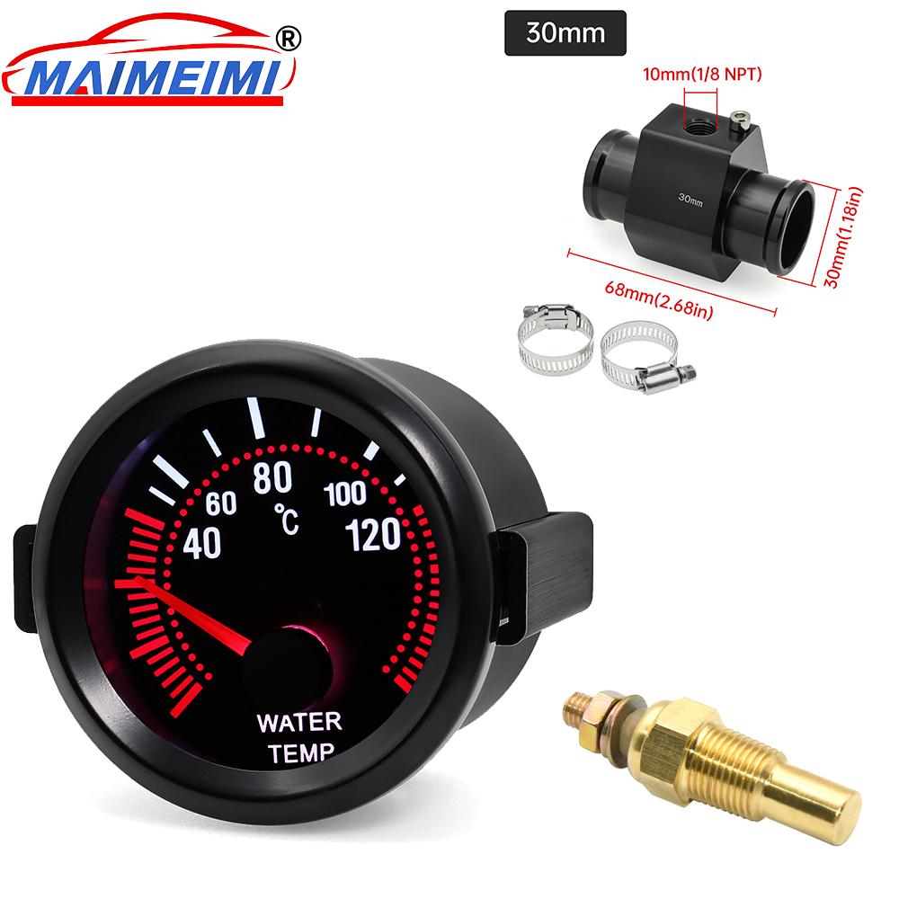 52mm Car Gauge  Water Temp Temperature Gauge 40~120 ℃ With White Backight 26-40MM Water Temp Adapter Joint Pipe